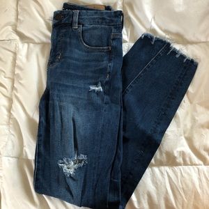 Slightly distressed blue jeans